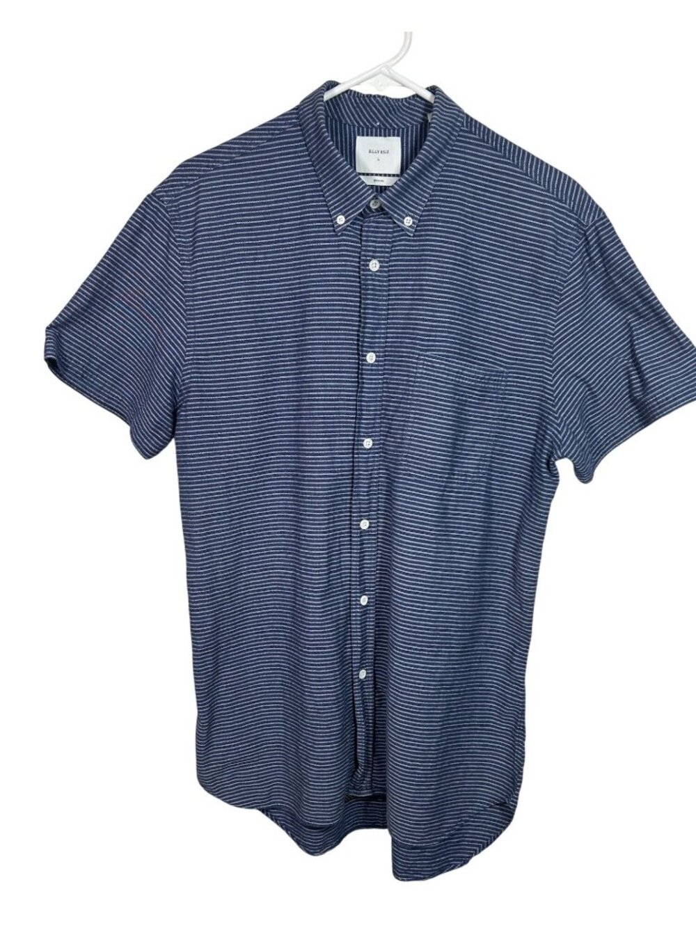 Billy Reid Size L Blue Striped Short-Sleeve Button-Up Shirt Made In Italy